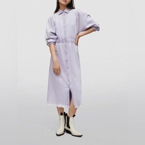 ALL SAINTS Osa Puff-Sleeve Light Purple Button-Down Midi Dress - Size 4